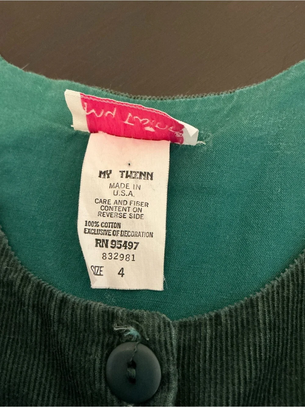 Girls Green Corduroy Button-Front Casual Dress